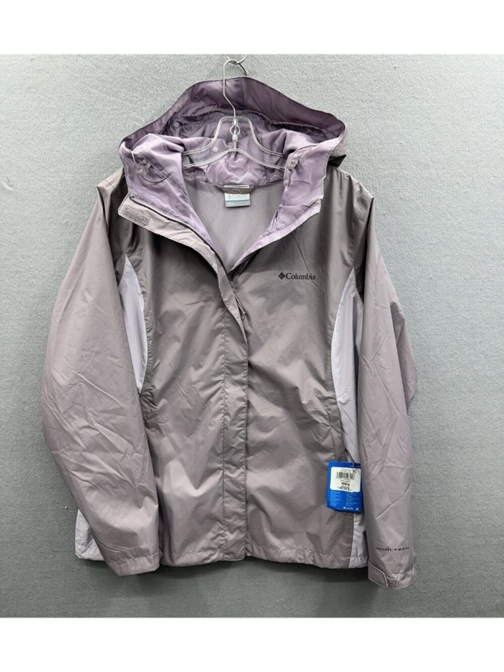 Columbia Rain Jacket Women Size L Omni-Tech Lavender Windbreaker Lightweight Zip